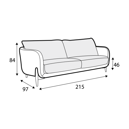 Canapé SITS 3 places en tissu chiné Jenny avec pieds bois - Dimensions I Axodeco.fr