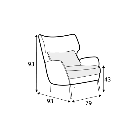 Fauteuil SITS en velours Alex avec pieds métal et repose-tête - Dimensions I Axodeco.fr