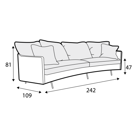 Canapé SITS en velours chenillé Julia 3XL  avec pieds métal - Dimensions I Axodeco.fr