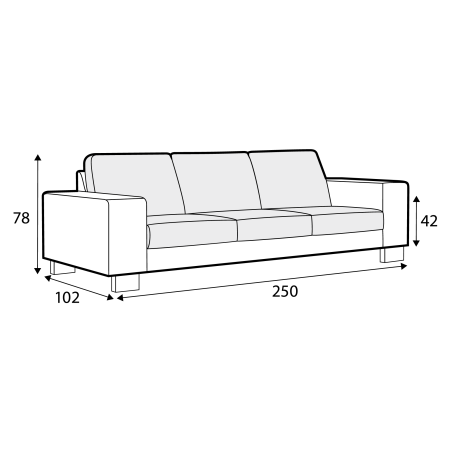 Canapé SITS 3,5 places en velours chenillé Quattro avec pieds métal - Dimensions I Axodeco.fr