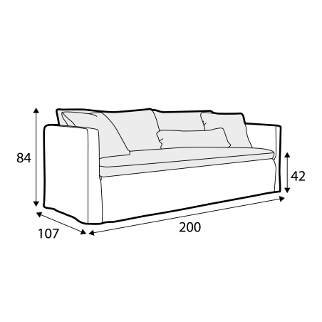 Canapé SITS 2 places pur lin Lill avec jupette - Dimensions I Axodeco.fr