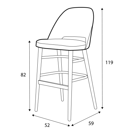 Chaise de bar Joy CASTLE LINE avec pieds ronds en bois - Dimensions I Axodeco.fr