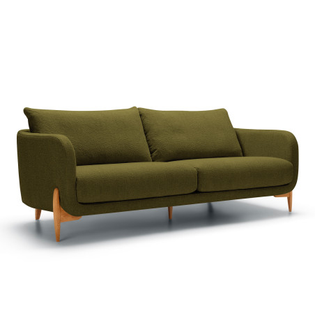 Canapé SITS 3 places en tissu bouclette Jenny coloris mustard green avec pieds bois - Vue latérale I Axodeco.fr Canapé SITS 3 places en tissu bouclette Jenny coloris mustard green avec pieds bois - Vue latérale I Axodeco.fr