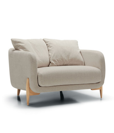Fauteuil large SITS en tissu chenille coloris natur Jenny avec pieds bois - Vue latérale I Axodeco.fr