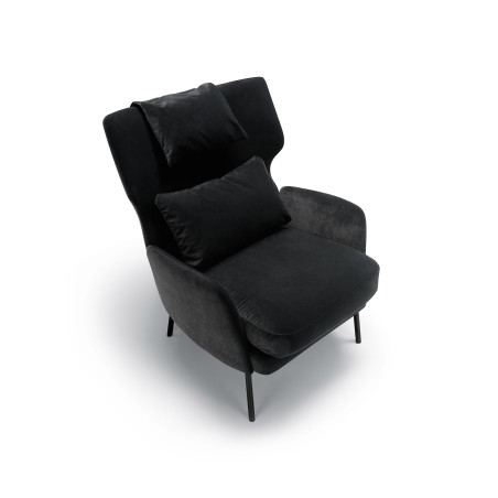 Fauteuil SITS en velours Alex coloris anthracite avec pieds métal et repose-tête -  Vue de dessus I Axodeco.fr