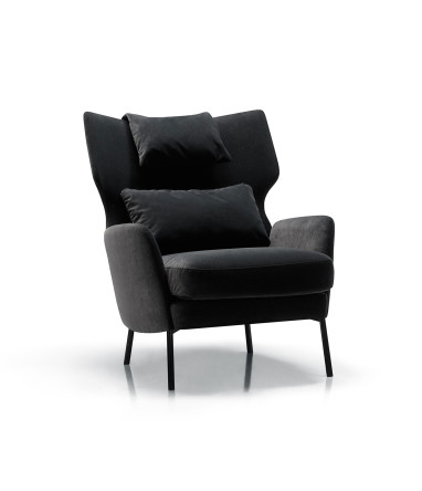 Fauteuil SITS en velours Alex coloris anthracite avec pieds métal et repose-tête -  Vue latérale I Axodeco.fr