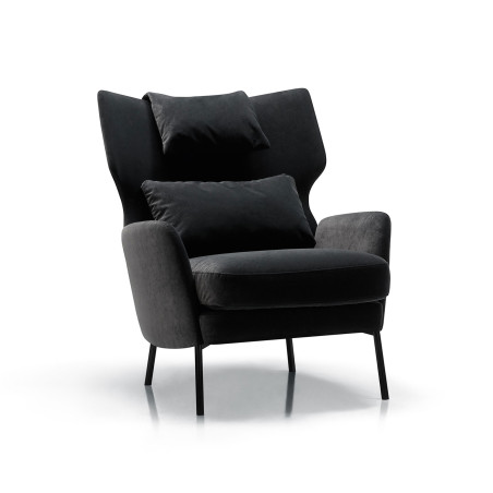 Fauteuil SITS en velours Alex coloris anthracite avec pieds métal et repose-tête -  Vue latérale I Axodeco.fr