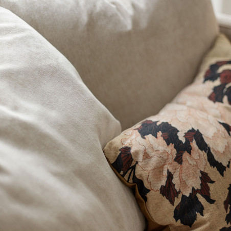 Canapé SITS 3 places en velours chenillé Jenny coloris natur avec pieds bois - Zoom tissu I Axodeco.fr