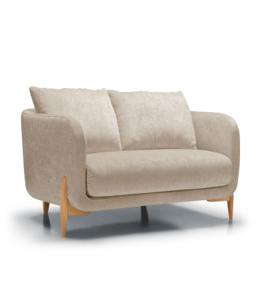 Fauteuil large SITS en velours chenillé coloris natur Jenny avec pieds bois - Vue latérale I Axodeco.fr