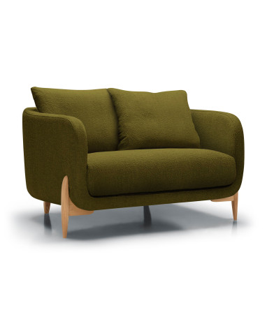 Fauteuil large SITS en tissu bouclette mustard green Jenny avec pieds bois - Vue latérale I Axodeco.fr