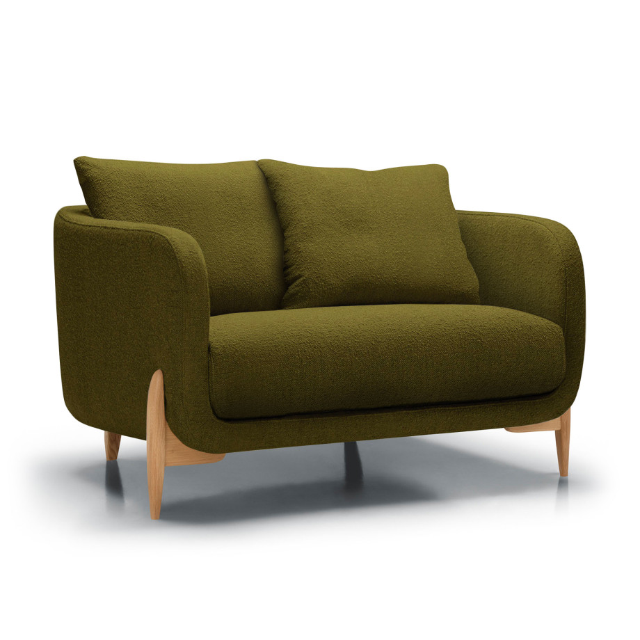 Fauteuil large SITS en tissu bouclette mustard green Jenny avec pieds bois - Vue latérale I Axodeco.fr