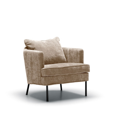 Fauteuil SITS en velours chenillé Julia coloris cold beige avec pieds métal - Vue latérale I Axodeco.fr