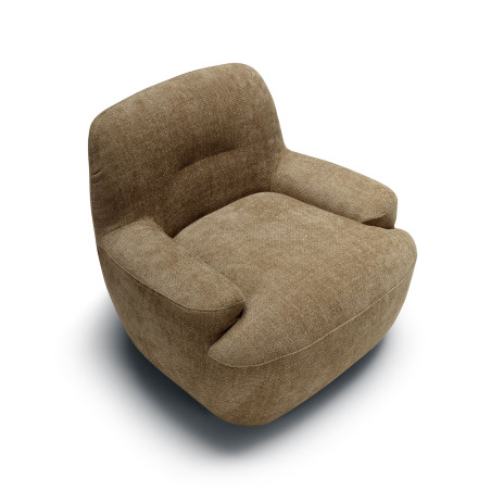 Fauteuil SITS en tissu chenillé Uma coloris teddy brown avec pied pivotant - Vue de dessus I Axodeco.fr