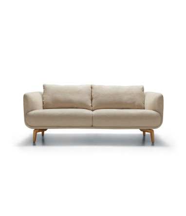 Canapé SITS 2 places en tissu bouclette Moa coloris light beige avec pieds bois - Vue de face I Axodeco.fr