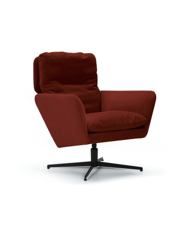 Fauteuil SITS en velours Amy coloris deep orange avec pied pivotant - Vue latérale I Axodeco.fr
