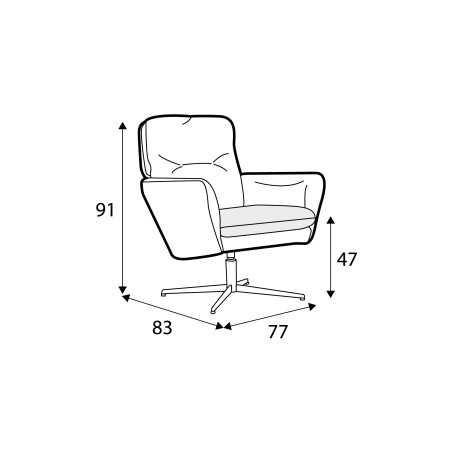 Fauteuil SITS en velours Amy avec pied pivotant - Dimensions I Axodeco.fr