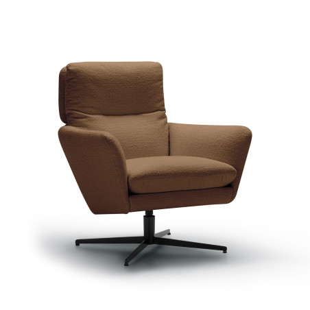 Fauteuil SITS en tissu bouclette Amy coloris copper brown avec pied pivotant - Vue latérale I Axodeco.fr