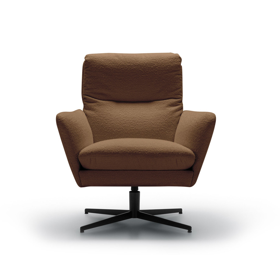 Fauteuil SITS en tissu bouclette Amy coloris copper brown avec pied pivotant - Vue de face I Axodeco.fr