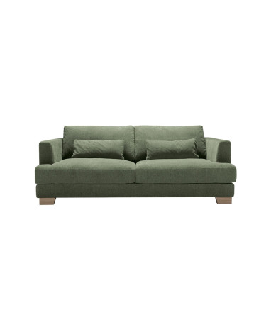 Canapé droit SITS 2 places en tissu chenille Brandon coloris green avec pieds bois - Vue de face I Axodeco.fr