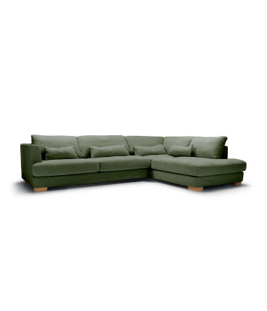 Canapé d'angle SITS set n°2 en tissu chenille Brandon coloris green avec pieds bois - Vue latérale angle à droite I Axodeco.fr