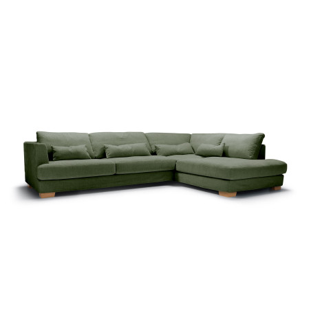 Canapé d'angle SITS set n°2 en tissu chenille Brandon coloris green avec pieds bois - Vue latérale angle à droite I Axodeco.fr