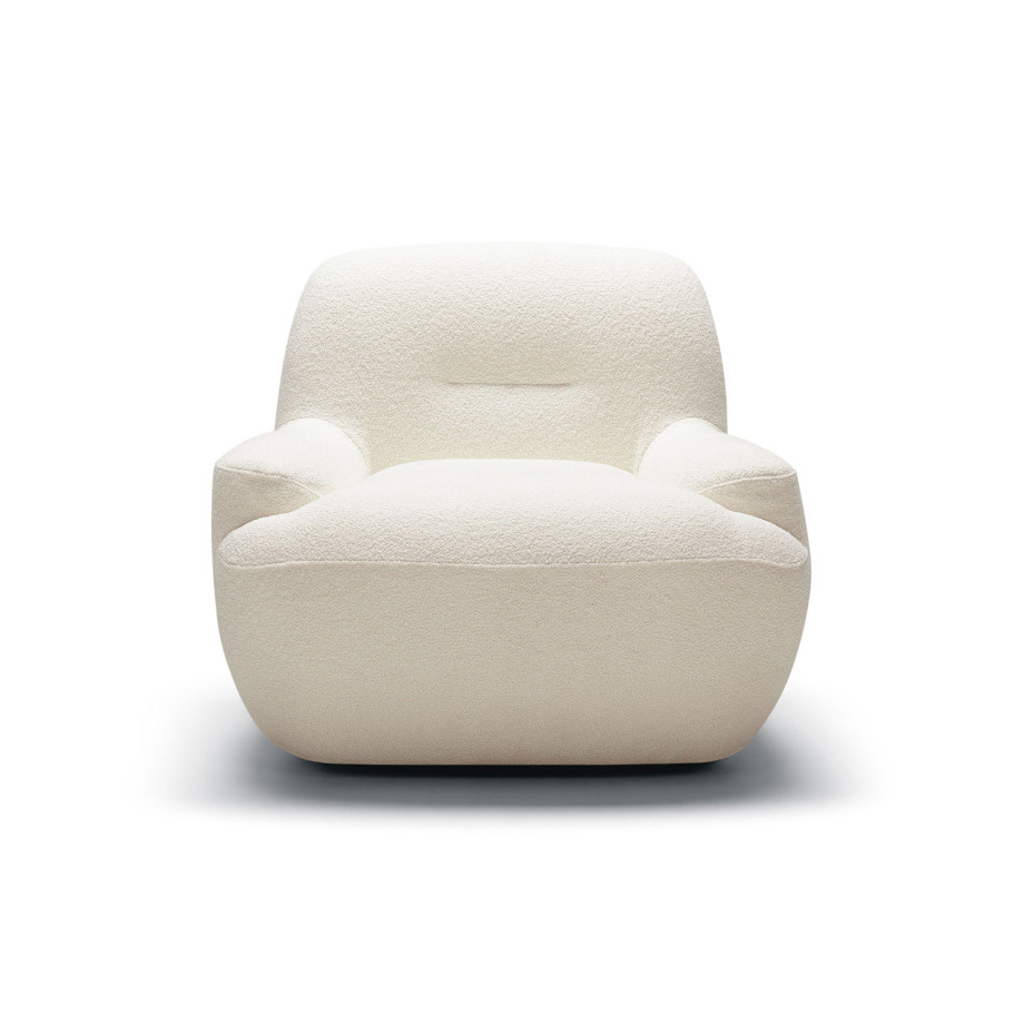 Fauteuil SITS tissu bouclette Uma coloris off-white avec pied pivotant - Vue de face I Axodeco.fr