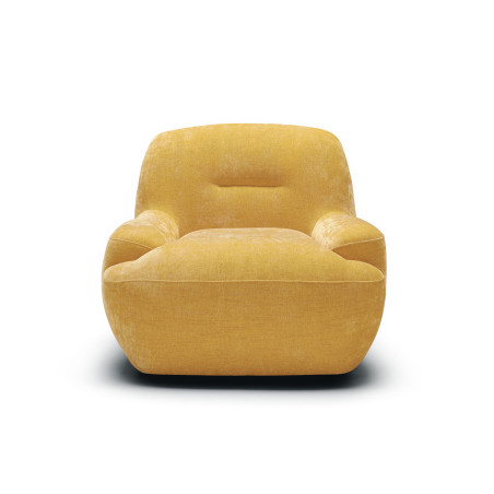 Fauteuil SITS en velours chenillé Uma coloris warm yellow avec pied pivotant - Vue de face I Axodeco.fr