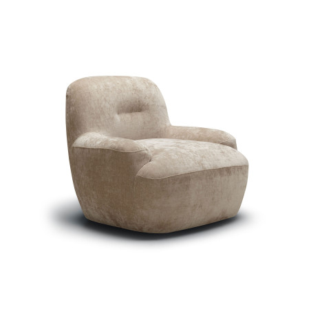 Fauteuil SITS en velours chenillé Uma coloris cold beige avec pied pivotant - Vue latérale I Axodeco.fr