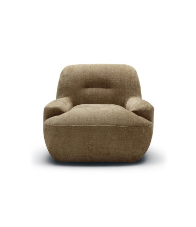 Fauteuil SITS en tissu chenillé Uma coloris teddy brown avec pied pivotant - Vue de face I Axodeco.fr