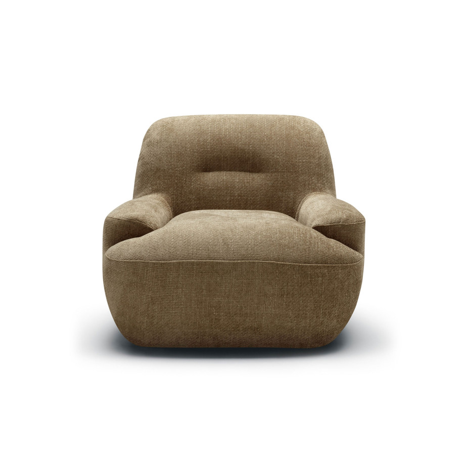 Fauteuil SITS en tissu chenillé Uma coloris teddy brown avec pied pivotant - Vue de face I Axodeco.fr