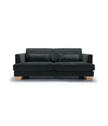 Canapé SITS 2 places en tissu chenille Brandon coloris midnight blue avec pieds bois - Vue de face I Axodeco.fr