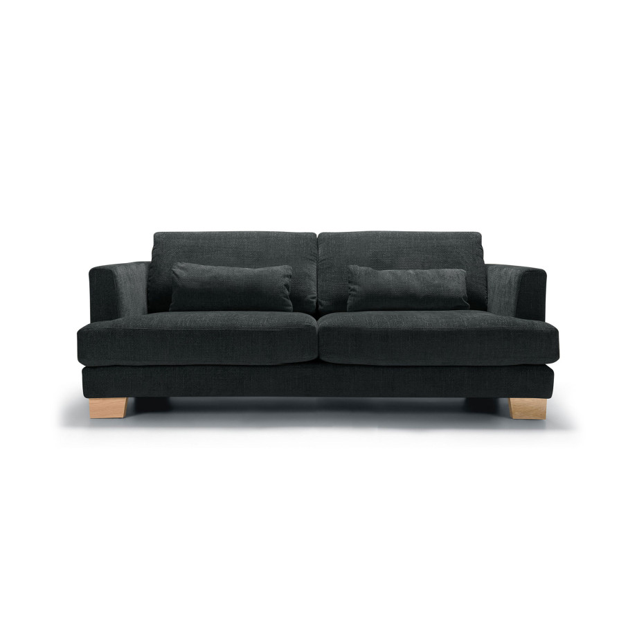 Canapé SITS 2 places en tissu chenille Brandon coloris midnight blue avec pieds bois - Vue de face I Axodeco.fr