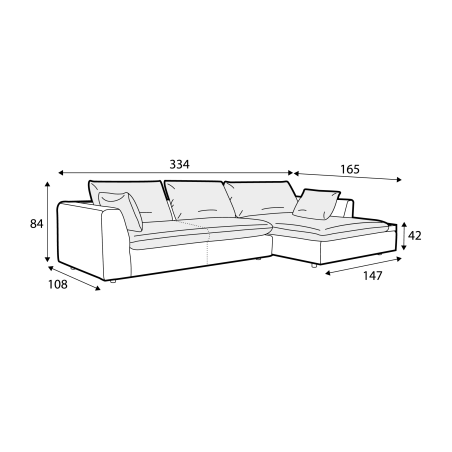 Canapé d'angle SITS en tissu chenille 100% recyclé Milou avec pieds bois - Dimensions I Axodeco.fr