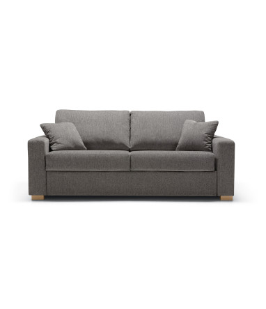 Canapé convertible SITS 3 places en tissu chiné Lukas coloris grey beige avec pieds bois - Vue de face I Axodeco.fr