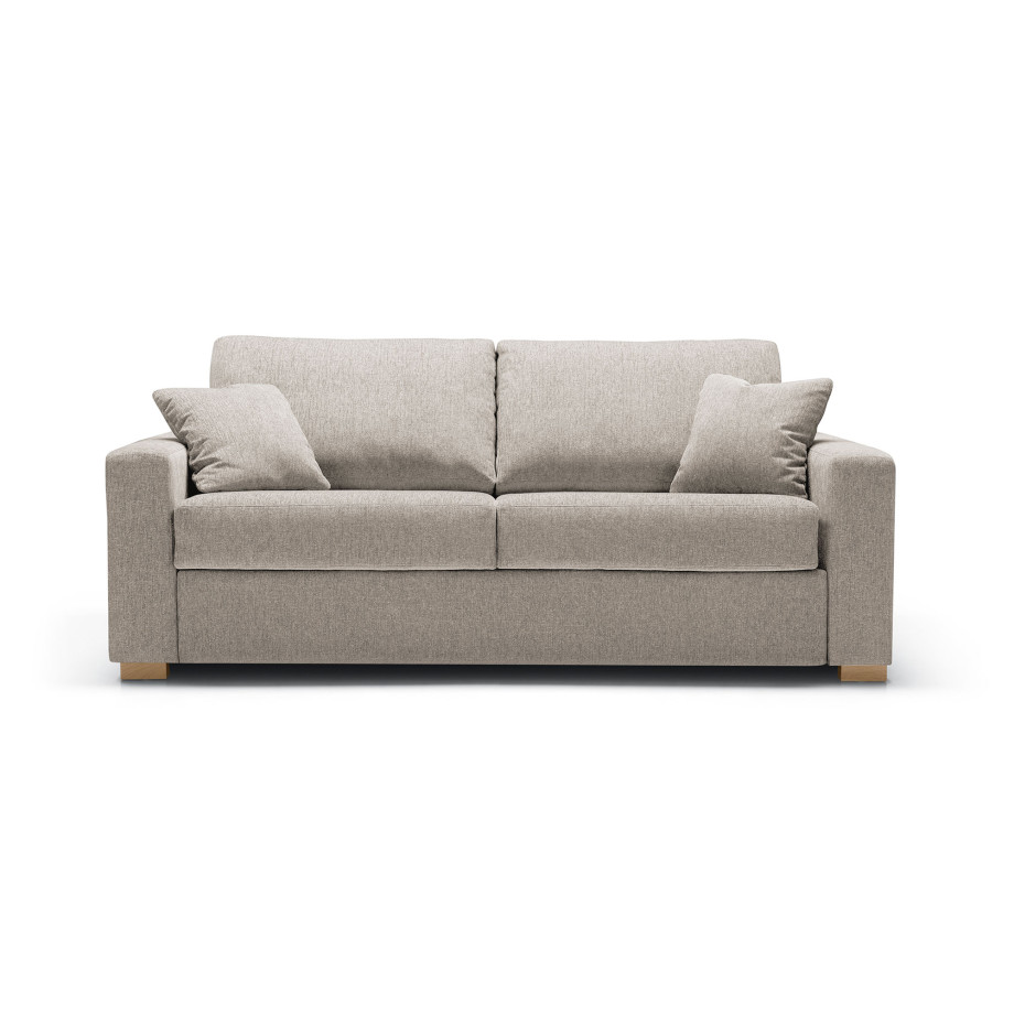 Canapé convertible SITS 3 places en tissu chiné Lukas coloris natur avec pieds bois - Vue de face I Axodeco.fr
