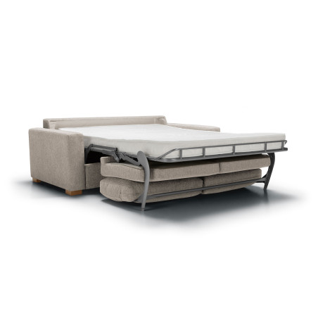 Canapé convertible SITS 3 places en tissu chiné Lukas coloris natur avec pieds bois - Vue latérale lit I Axodeco.fr
