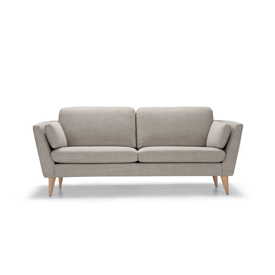 Canapé SITS 2,5 places en tissu naturel coton/lin Mynta coloris Grey beige avec pieds bois - Vue de face I Axodeco.fr