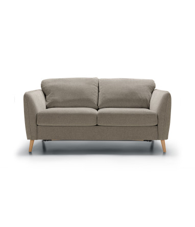 Canapé convertible SITS 3 places en tissu chiné Lucy coloris beige avec pieds bois - Vue de face I Axodeco.fr