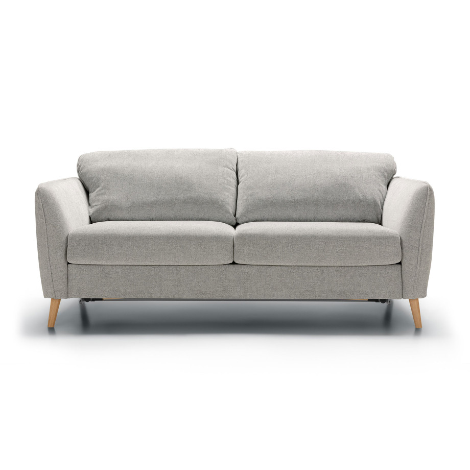 Canapé convertible SITS 4 places en tissu chiné Lucy coloris light grey avec pieds bois - Vue de face I Axodeco.fr