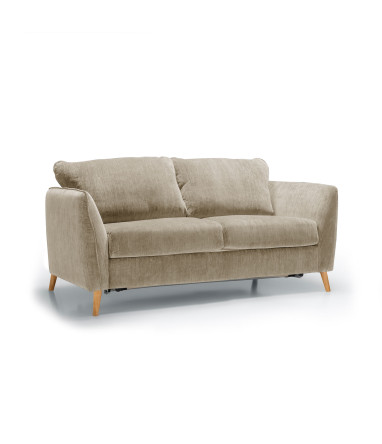Canapé convertible SITS 3 places en velours chenillé Lucy coloris beige avec pieds bois - Vue latérale I Axodeco.fr