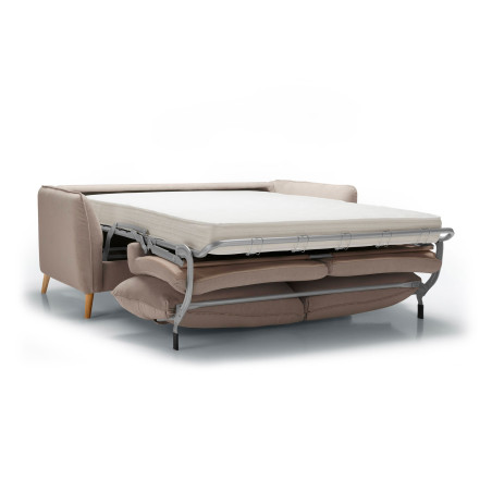 Canapé convertible SITS en tissu Aquaclean® Lucy coloris beige avec pieds bois - Version lit I Axodeco.fr