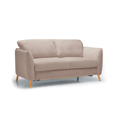 Canapé convertible SITS en tissu Aquaclean® Lucy coloris beige avec pieds bois - Vue latérale I Axodeco.fr