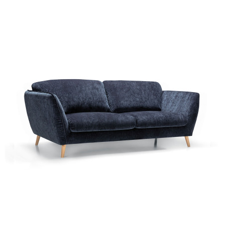 Canapé SITS 2 places en velours chenillé coloris dark blue Stella avec pieds bois - Vue latérale | Axodeco.fr