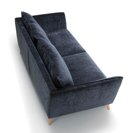 Canapé SITS 2 places en velours chenillé coloris dark blue Stella avec pieds bois - Vue de dessus | Axodeco.fr