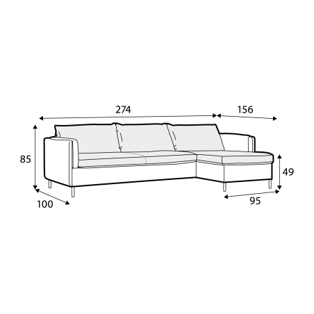 Canapé d'angle convertible SITS en tissu chenille 100% recyclé - Dimensions I Axodeco.fr