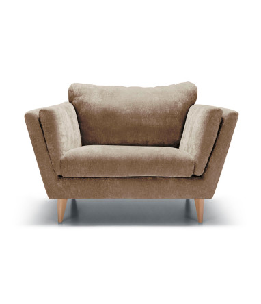Fauteuil SITS en velours chenille Nova avec pieds bois coloris cold beige - Vue de face I Axodeco.fr