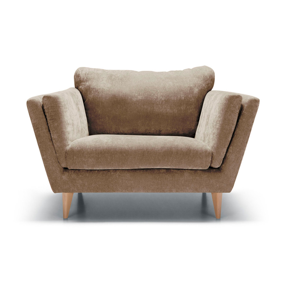 Fauteuil SITS en velours chenille Nova avec pieds bois coloris cold beige - Vue de face I Axodeco.fr