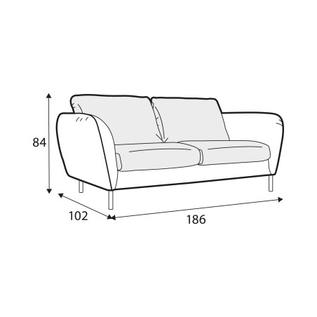 Canapé SITS 2 places en tissu chiné Emma avec pieds bois -  Dimensions I Axodeco.fr
