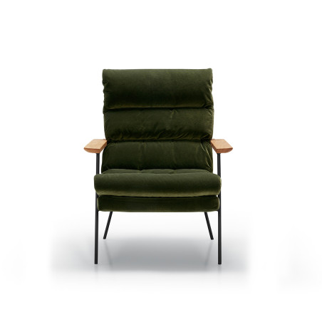 Fauteuil SITS tissu velours Bill coloris forest green avec accoudoirs plats - Vue de face I Axodeco.fr