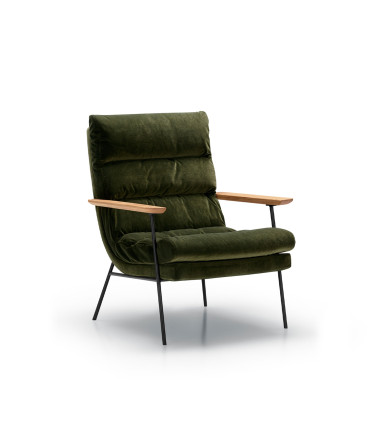 Fauteuil SITS tissu velours Bill coloris forest green avec accoudoirs plats - Vue latérale I Axodeco.fr